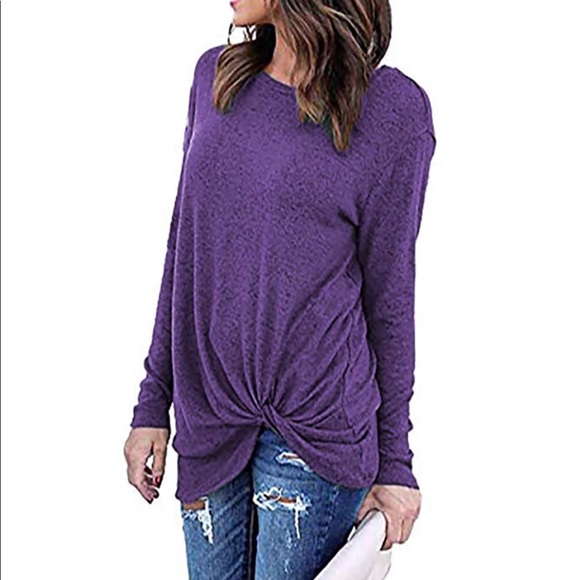 Tops - Purple off shoulder long sleeve solid top